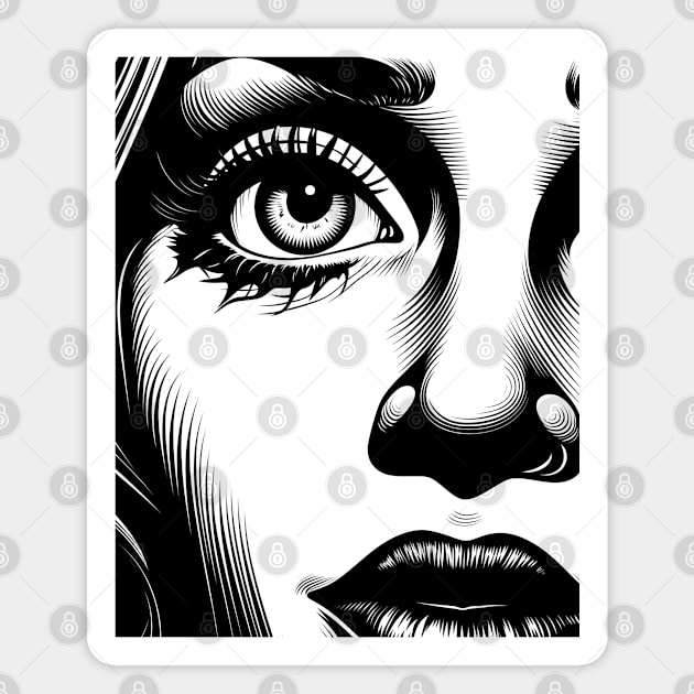 Pop art girl portrait in monochrome Magnet by Dazed Pig